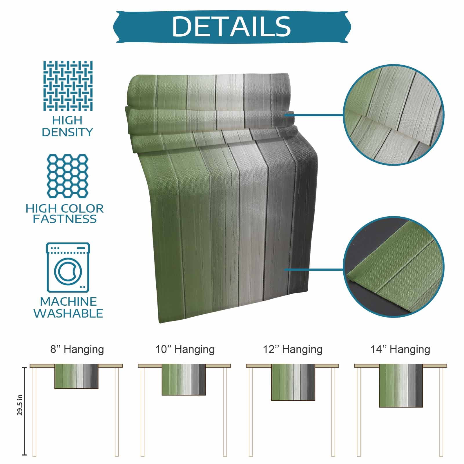 Sage Green Gray Ombre Cotton Linen Table Runner for Dining Kitchen, Vintage Country Wooden Wedding Outdoor Party Tablerunners Decoration, Dresser Scarf Coffee Tablecloth Runners 13x90 Inches