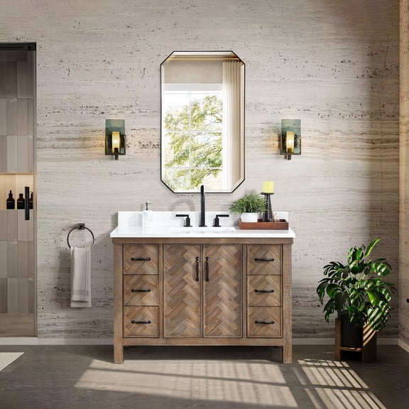 Javier 48" Bath Vanity in Spruce Antique Gray with White Grain Composite Stone