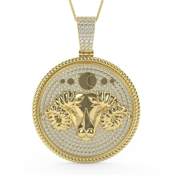 Real Genuine 3.00 Cwt Moissanite Diamond Hip Hop Zodiac Astrology Birth Sign Lucky Aries Ram Horoscope 14K Gold Finish Pendant Charm Set