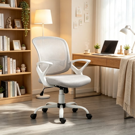 Mid-Back Mesh Office Chair for Long Hours Working, Swivel Computer Chair, Rocking Function, Rolling Wheels, Gray