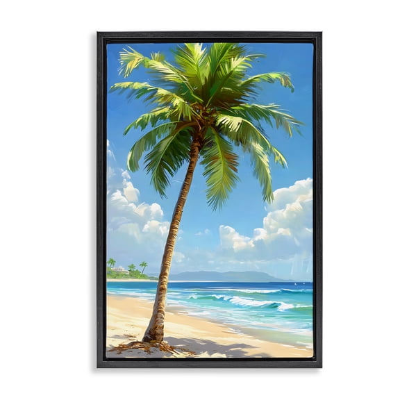 Stupell Industries Coastal Shade From Palm Trees Black Floating Frame Canvas Art, 17 x 25, by LSR Design Studio