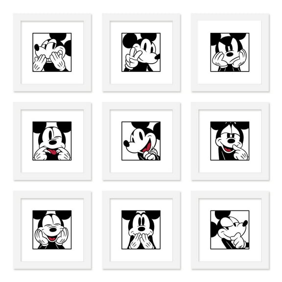 Gallery Pops Disney Mickey Mouse - Mickey Expressions Wall Art Bundle (9-Pack), White Framed Version, 12" x 12"