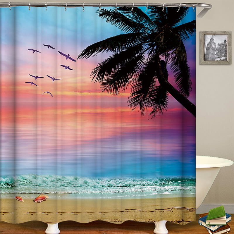 72 inch 3D Elephant Shower Curtain Waterproof Fabric Bathroom Decor w/ 12 