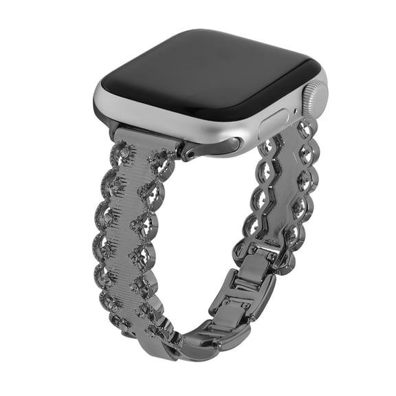 DOUUCO Metal Watch Band for Apple Watch, Lace‑Style Alloy Strap with Inlaid Cubic Zirconia, Quick‑Fold Adjustable Bracelet Strap for Apple Watch Series 1‑12 SE, Women Dressy Wristband