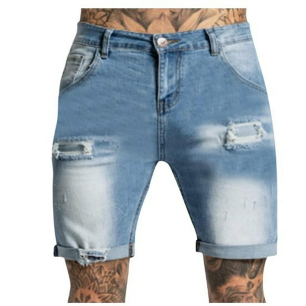 Mens Deporte Pantalones Cortos con Bolsillos, Moda Casual Cintura Sólida Jeans Rectos Mitad para Al Aire Libre Y Diario