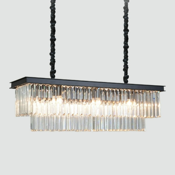 MEELIGHTING 12-Lights Modern Rectangular Crystal Chandeliers Rectangle Contemporary Linear Pendant Ceiling Light Fixture for Kitchen Island Dining Room Bar, Black 47 Inch