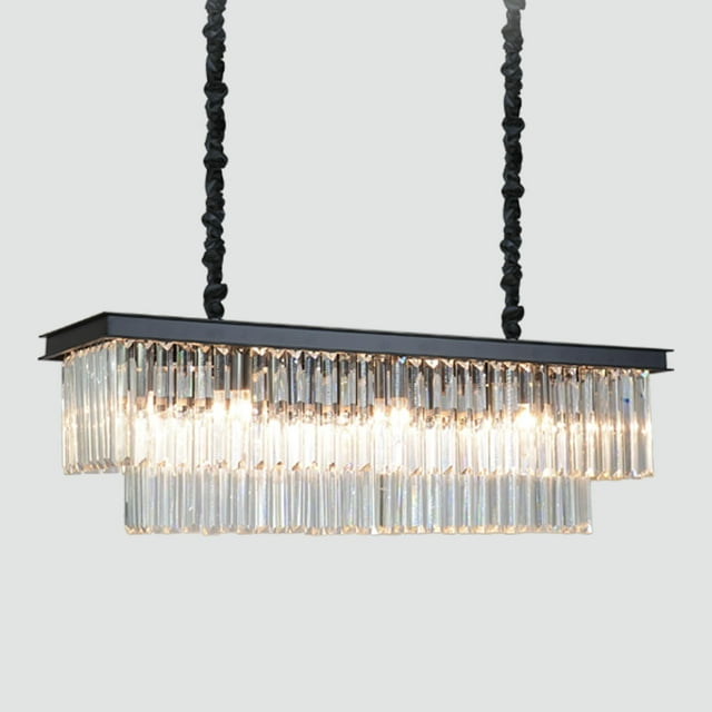 MEELIGHTING 12-Lights Modern Rectangular Crystal Chandeliers Rectangle Contemporary Linear Pendant Ceiling Light Fixture for Kitchen Island Dining Room Bar, Black 47 Inch