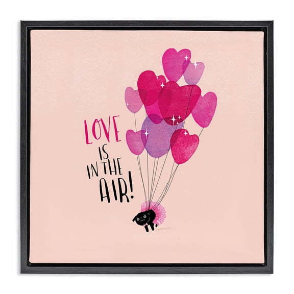 Stupell Industries Contemporary Love Saying with Cat & Balloons Black Floating Frame Canvas Art, 18 x 18, by Leeza Hernandez