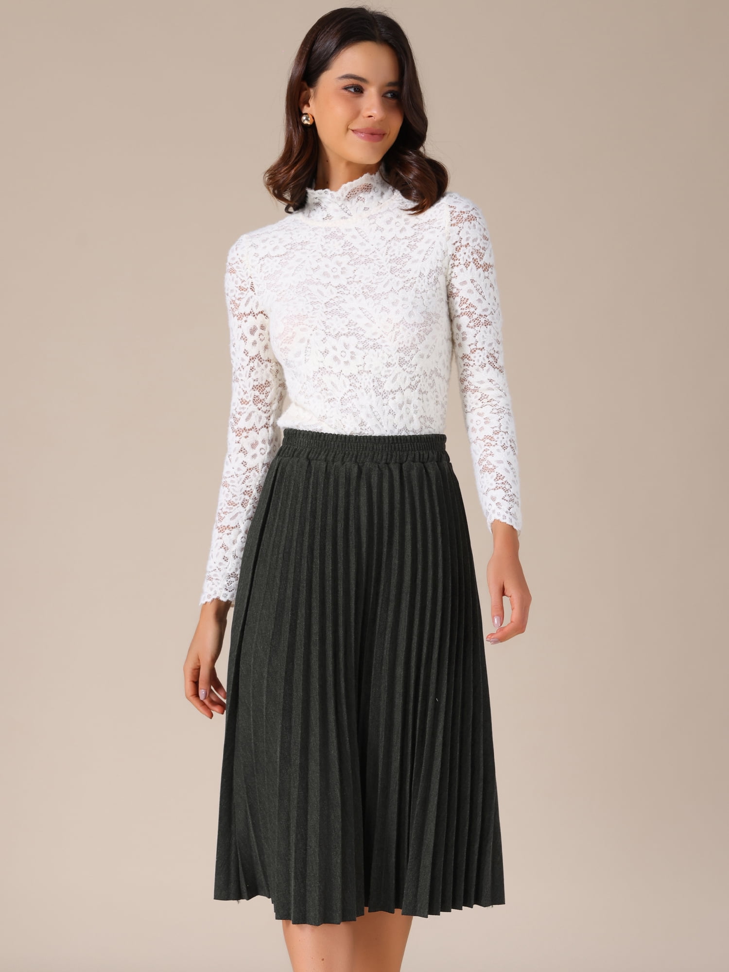 DARING DIVA Women's Pleated Midi Elastic A-Line Swing Flowy Long Skirts XX-Large Dark Grey