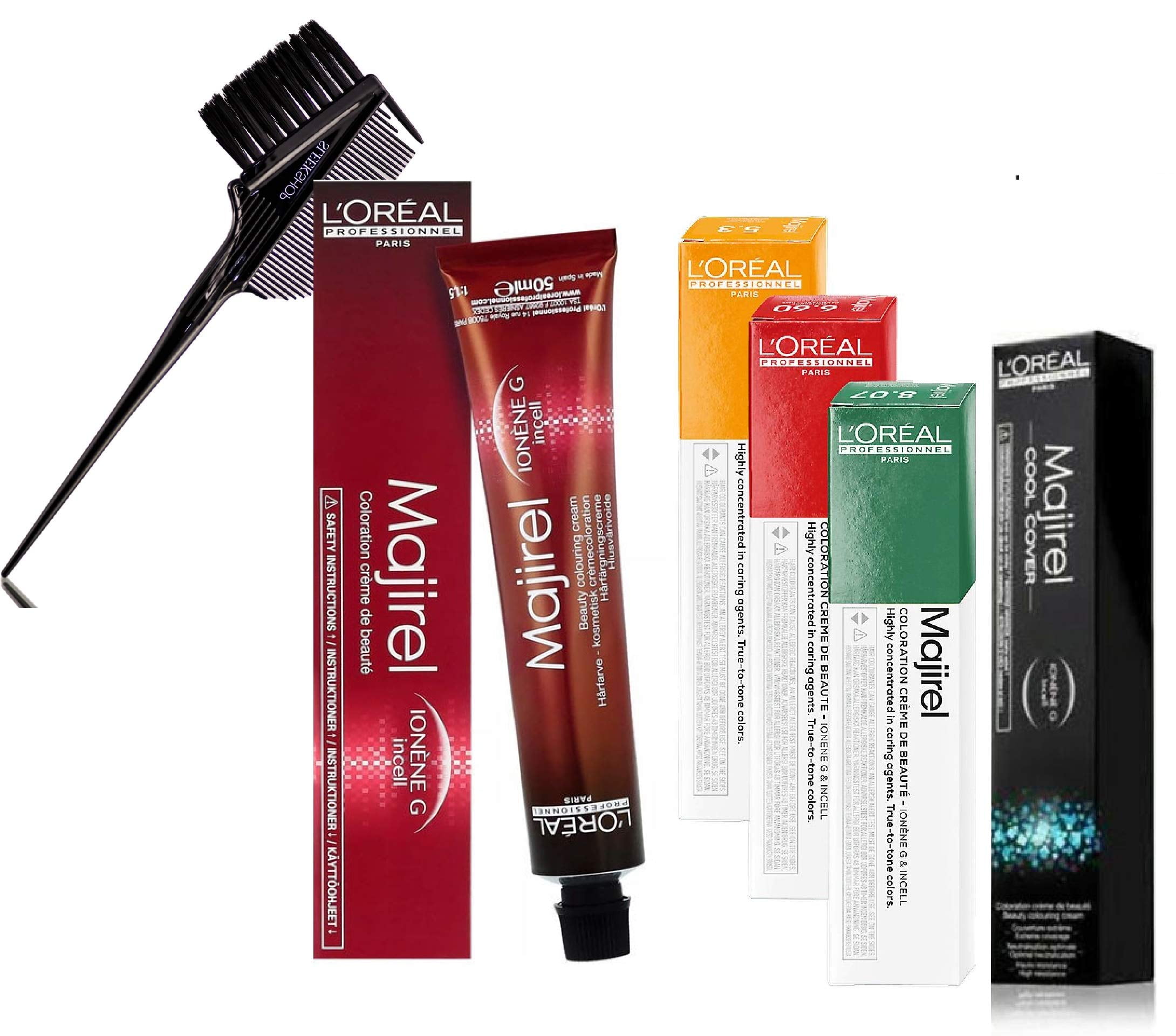 Cool Cover CC  / 7B , L'OREAL MAJIREL Original PRO Colours Ionene G  Beauty Permanent Cream Hair Color Creme Haircolor Dye Loreal - Pack of 3 w/  Sleek 3-in-1 Brush Comb 