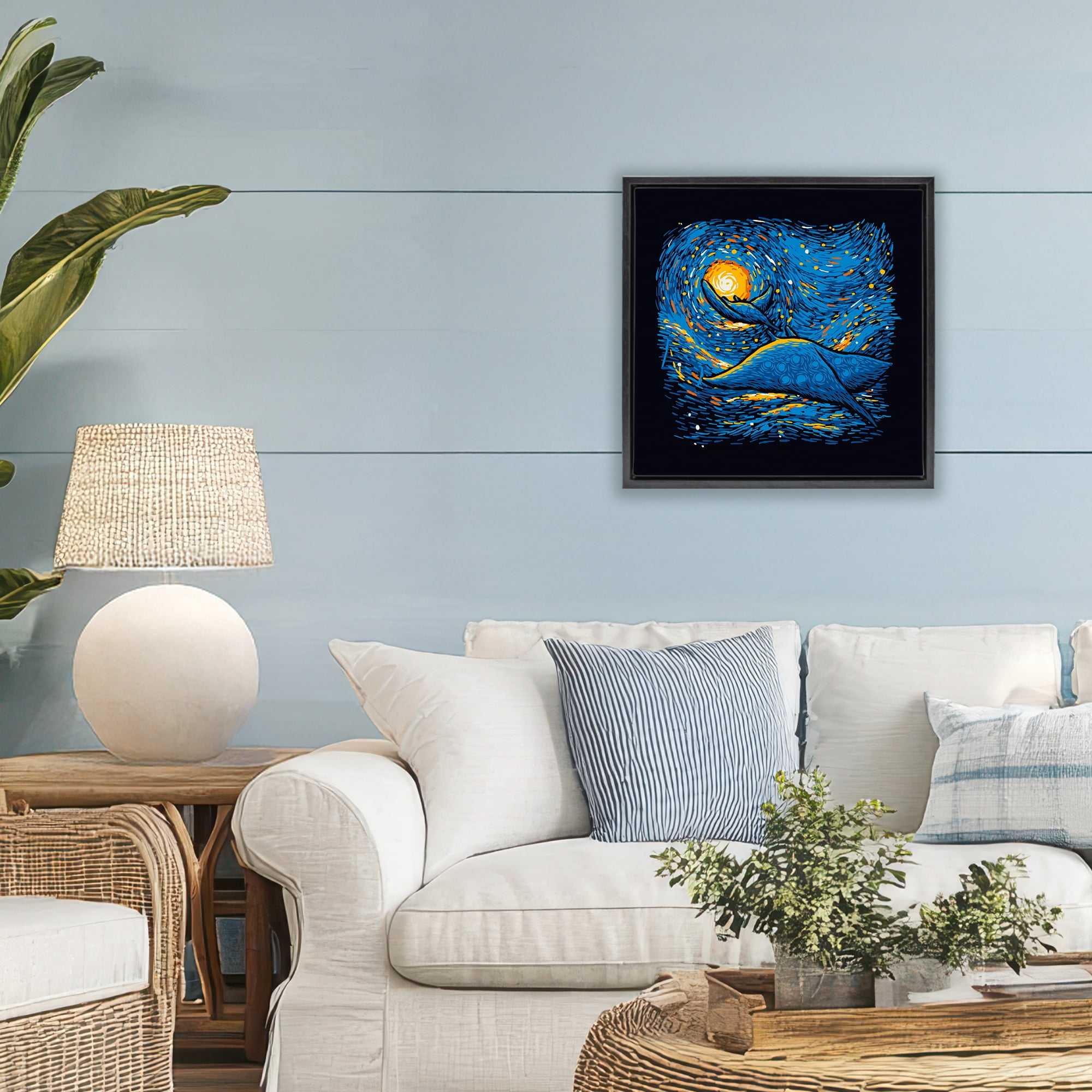 Stupell Industries Impressionist Manta Rays Black Framed Floater Canvas Wall Art, design by Tobe Fonseca