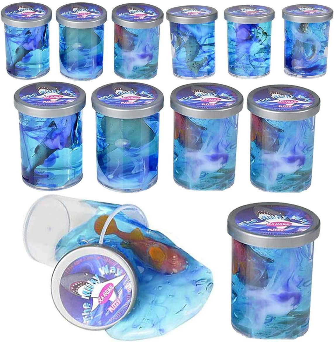 Kicko Sea Animal Slime Toy - 12 Pieces Bottles of Colorful Sludgy Gooey  Fidget Kit 