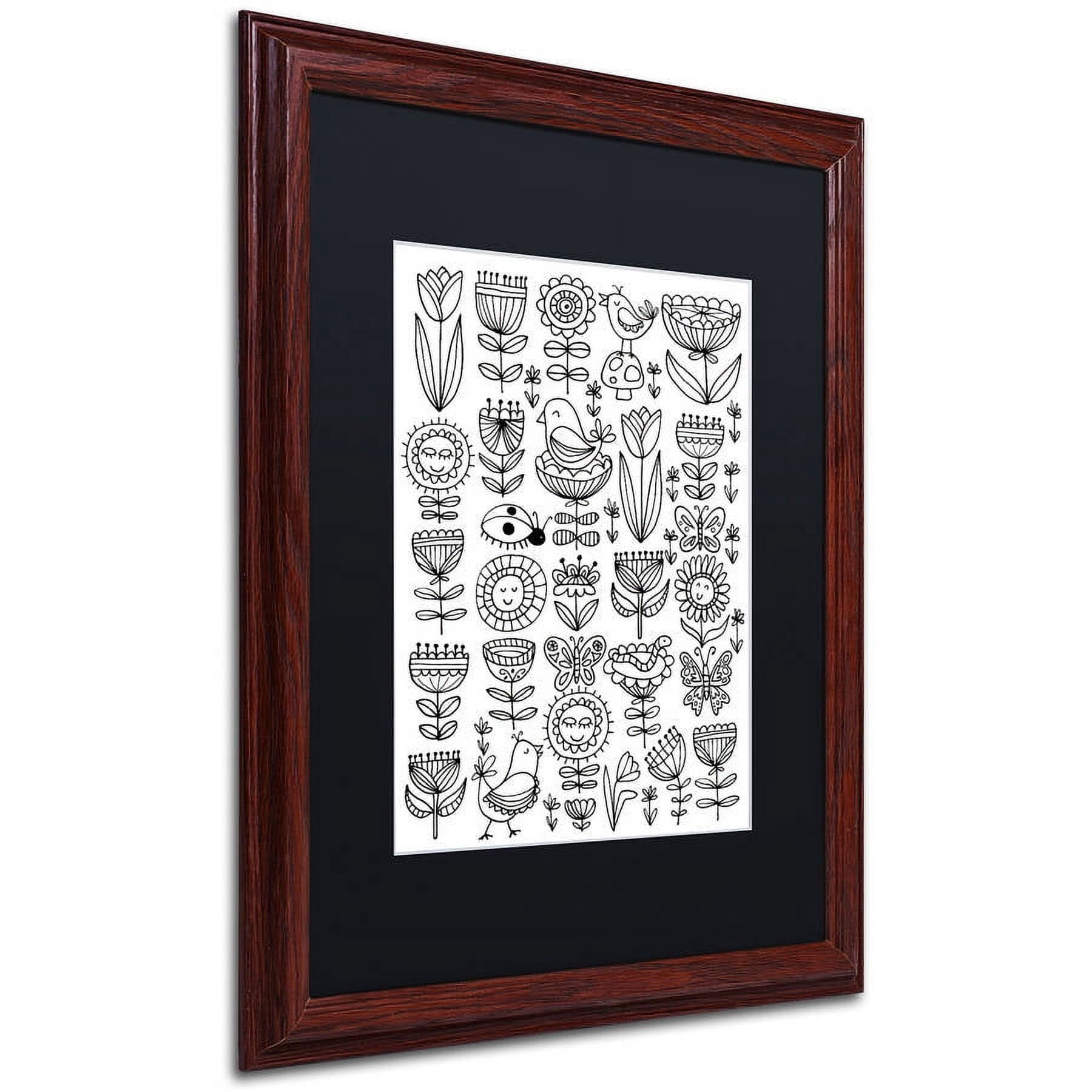 Trademark Fine Art "Birds And Flowers I" Canvas Art by Elizabeth Caldwell, Black Matte, Wood Frame