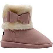 kensie Girls' Shimmer Mid-High Microsuede Faux Fur Winter Boots
