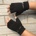 thumbnail image 4 of 1 Pair Men Autumn Winter Riding Gloves Half Finger Faux Leather Elastic Cuffs Solid Color Sports Climbing Fitness Driving Mittens, 4 of 7