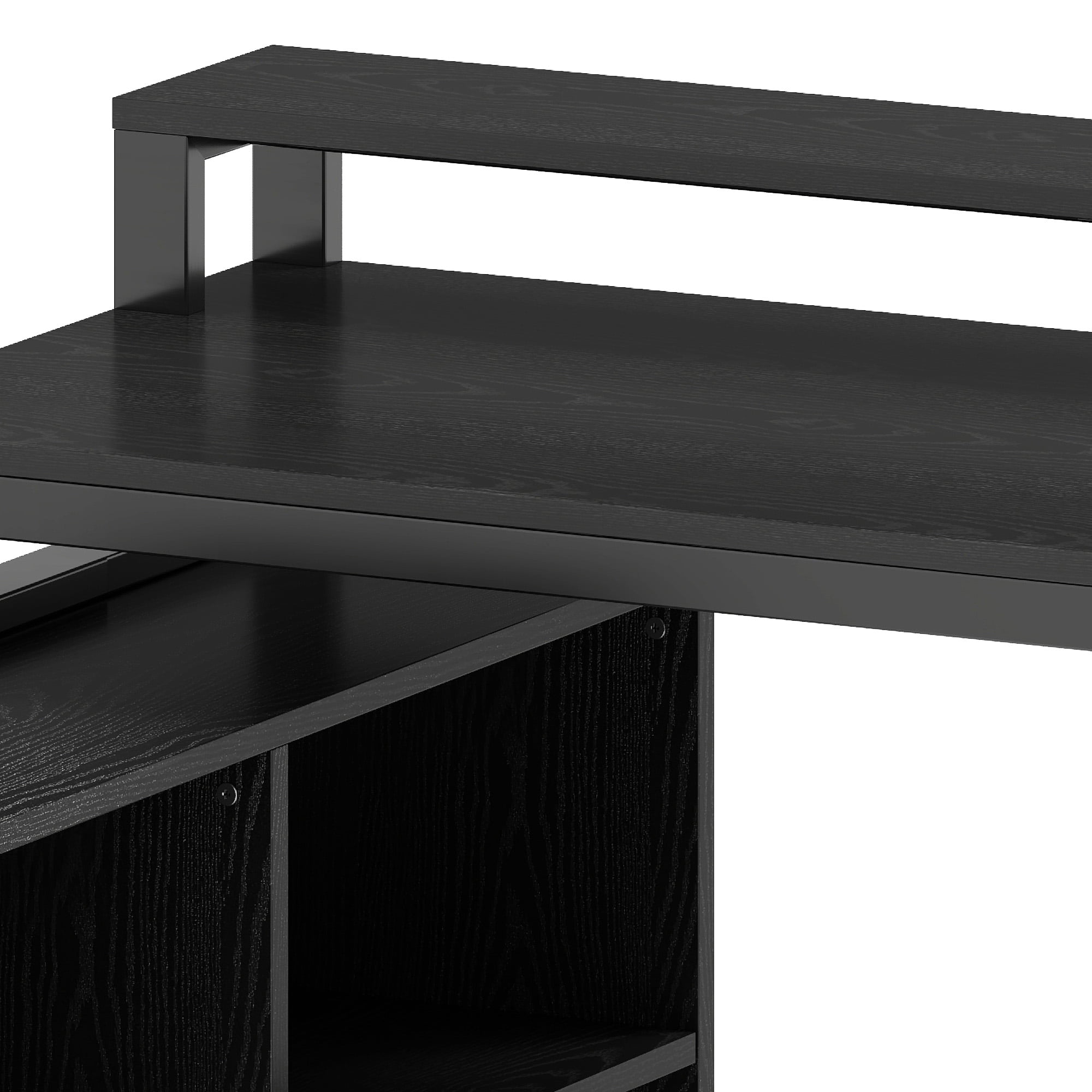 Uforic Computer Desk with LED Light, 65" L Shaped Desk with Shelves &Drawers, Home Office Desk, Black