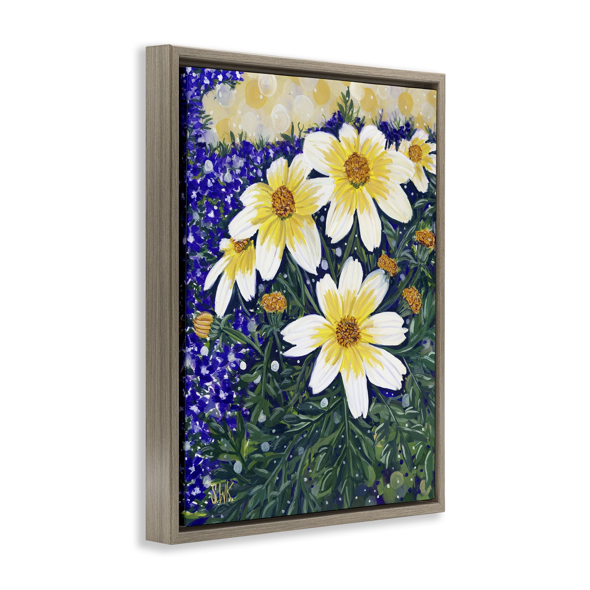 Stupell Industries Summer Garden Cosmos Brown Framed Floater Canvas Wall Art, design by Sarah Waldron Kimball