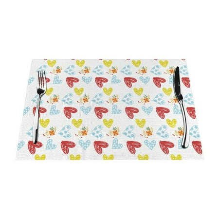 

PUREYAH Table Placemats Set of 6 PCS Washable Heat Resistant Romantic Love Doodle Table Decorations Placemats for Dining Room Kitchen