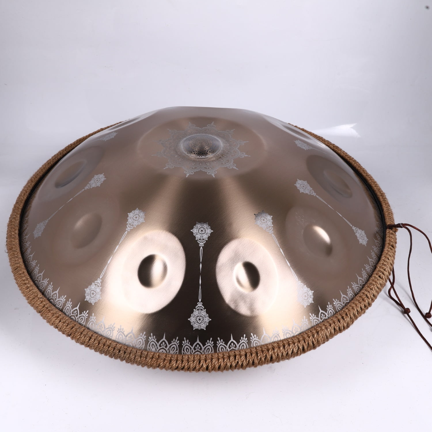 440HZ Steel Tongue Drum D Minor 10 Notes Handpan Drum Golden with Mandala Pattern