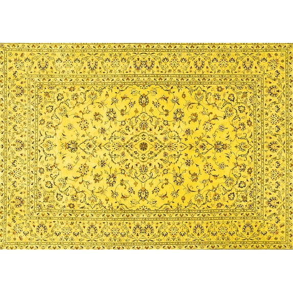 Ahgly Company Machine Washable Indoor Rectangle Medallion Yellow Traditional Area Rugs, 2' x 3'