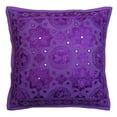 thumbnail image 1 of Stylo Culture Indian Chair Seat Throw Pillow Cover 16 x 16 Embroidered Purple Bohemian 40cm x 40cm Living Room Cotton Mirrored Square Cushion Cover | 1 Pc, 1 of 4