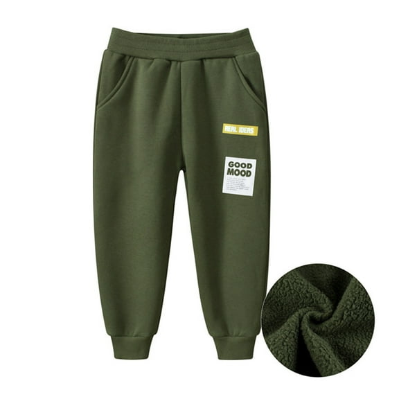 Boys Pants Pocketed Cozy Cartoon Print Elastic Waist Trousers for Everyday Wear Army Green 2 Years-3 Years