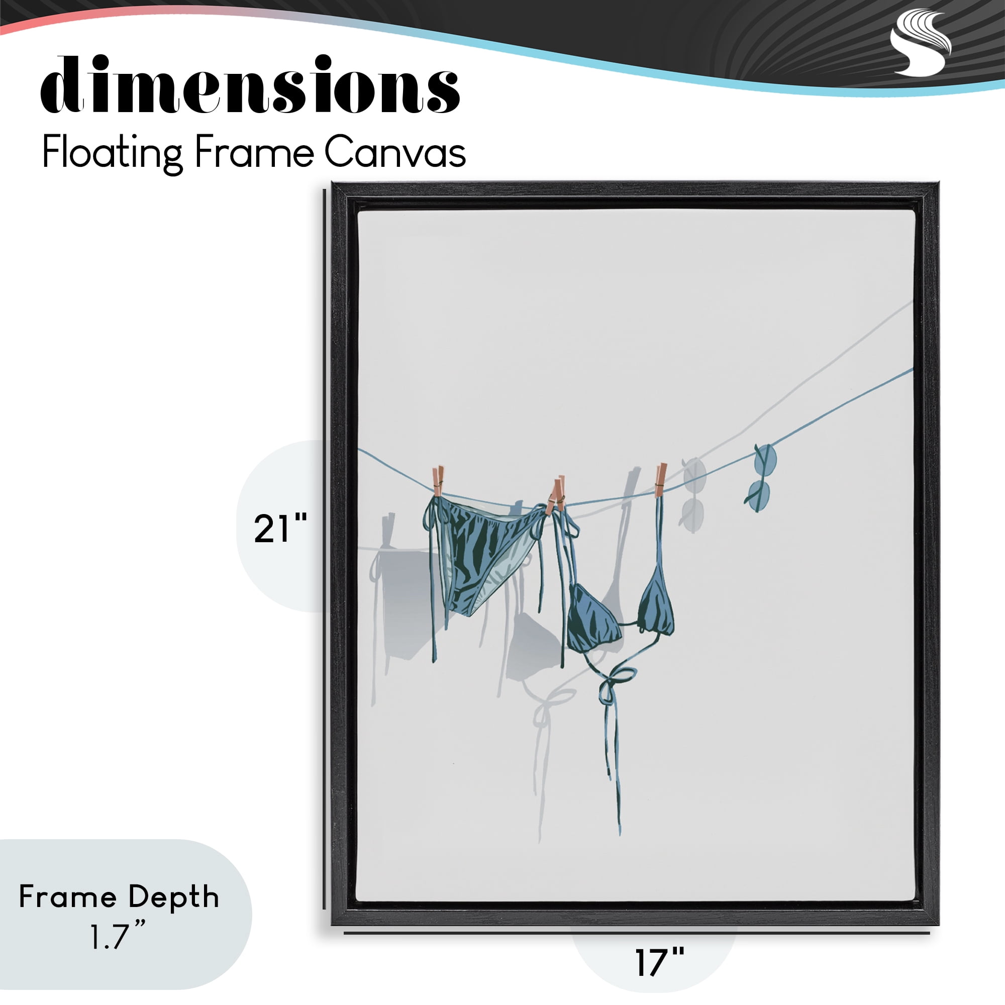 Stupell Industries Teal Bikini on Clothesline Black Framed Floater Canvas Wall Art, design by Ziwei Li