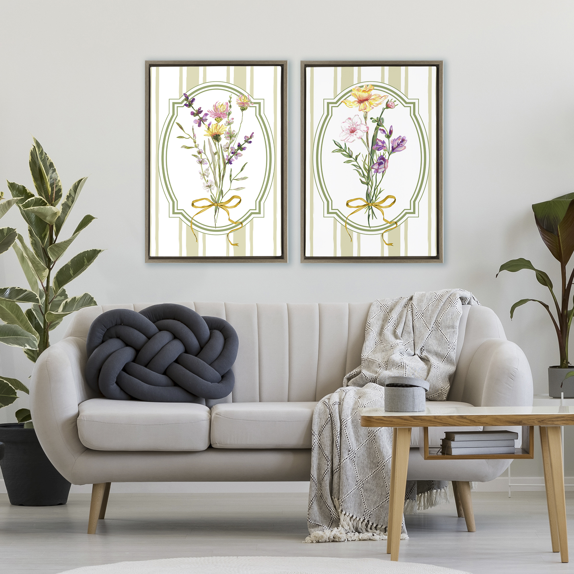 Wildflower Bundles Classic Stripes 2 Piece Brown Framed Floater Canvas Set, design by Adonna Ebrahimi