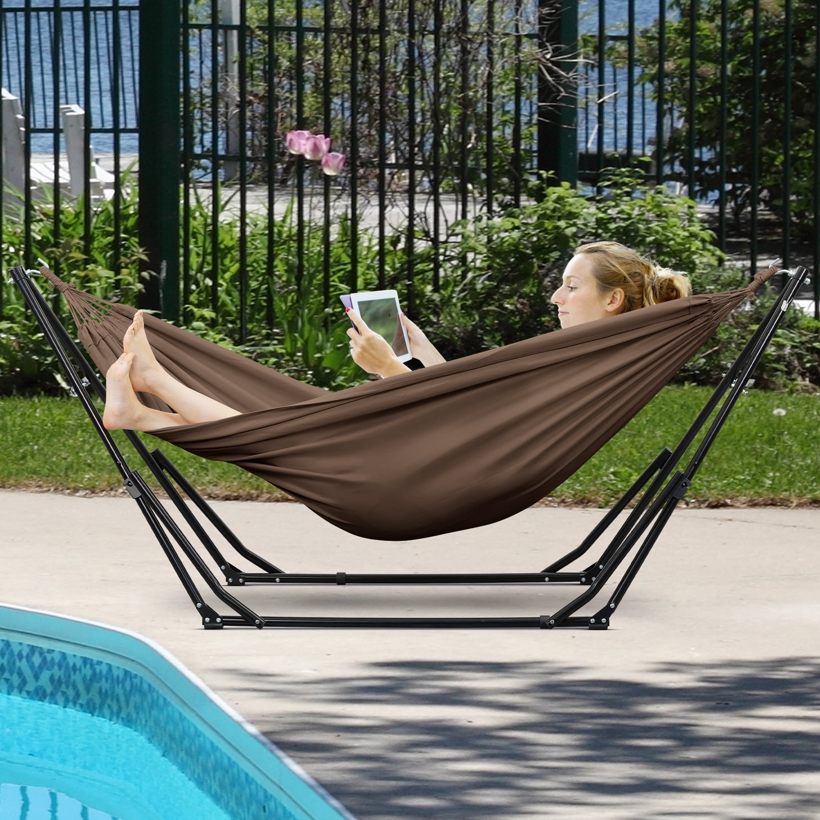 Ainfox 2 in 1 Hammock and Swing Chair with Stand, 550 lbs Capacity，Brown