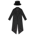 thumbnail image 3 of Aiihoo Kids Tailcoat Jacket Medieval Steampunk Frock Coat with Felt Top Hat Gentleman Outfit Black 12, 3 of 7