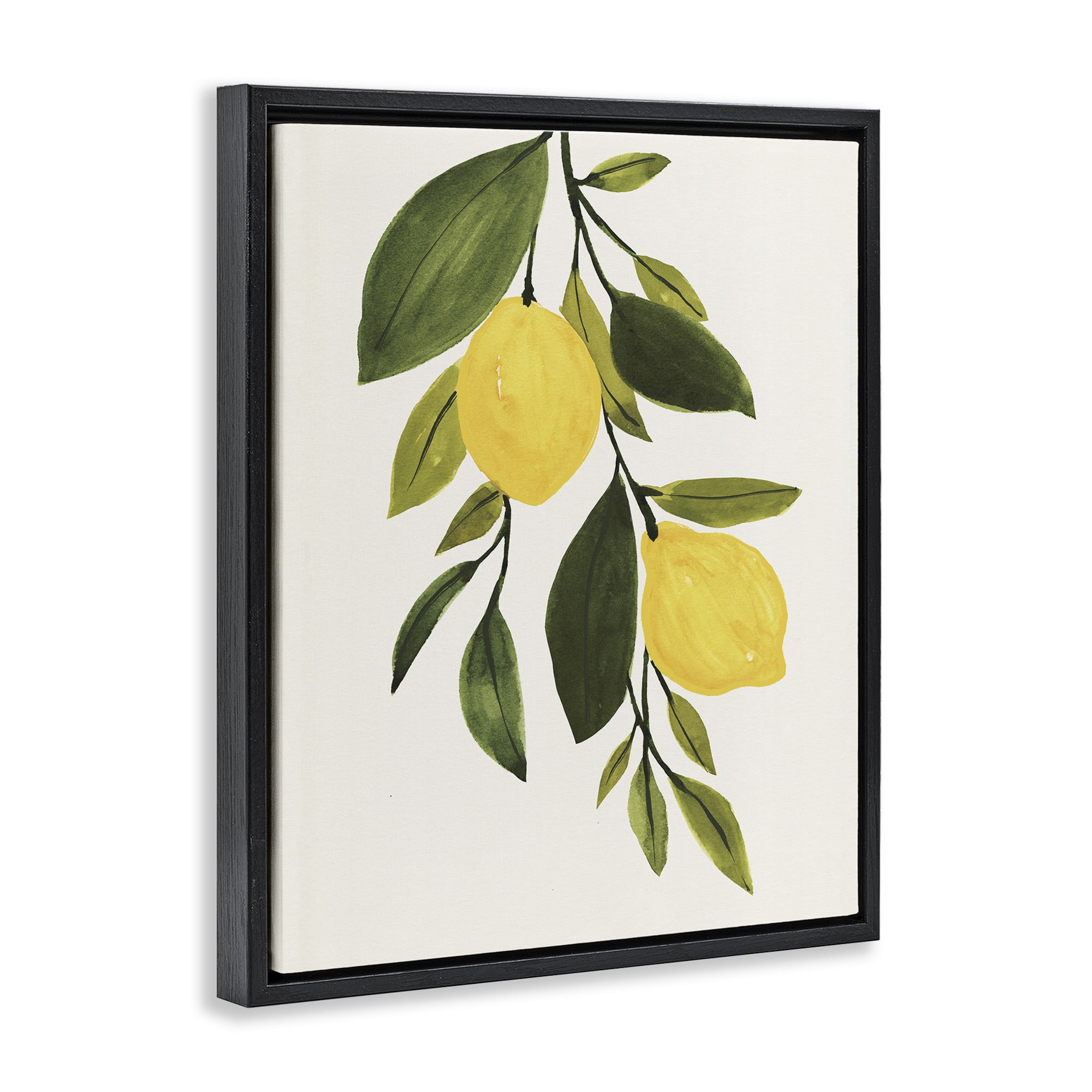 Stupell Industries Simple Yellow Country Lemon Leaf Botanical & Floral Painting Black Floater Framed Canvas Art Print Wall Art, 17 x 21