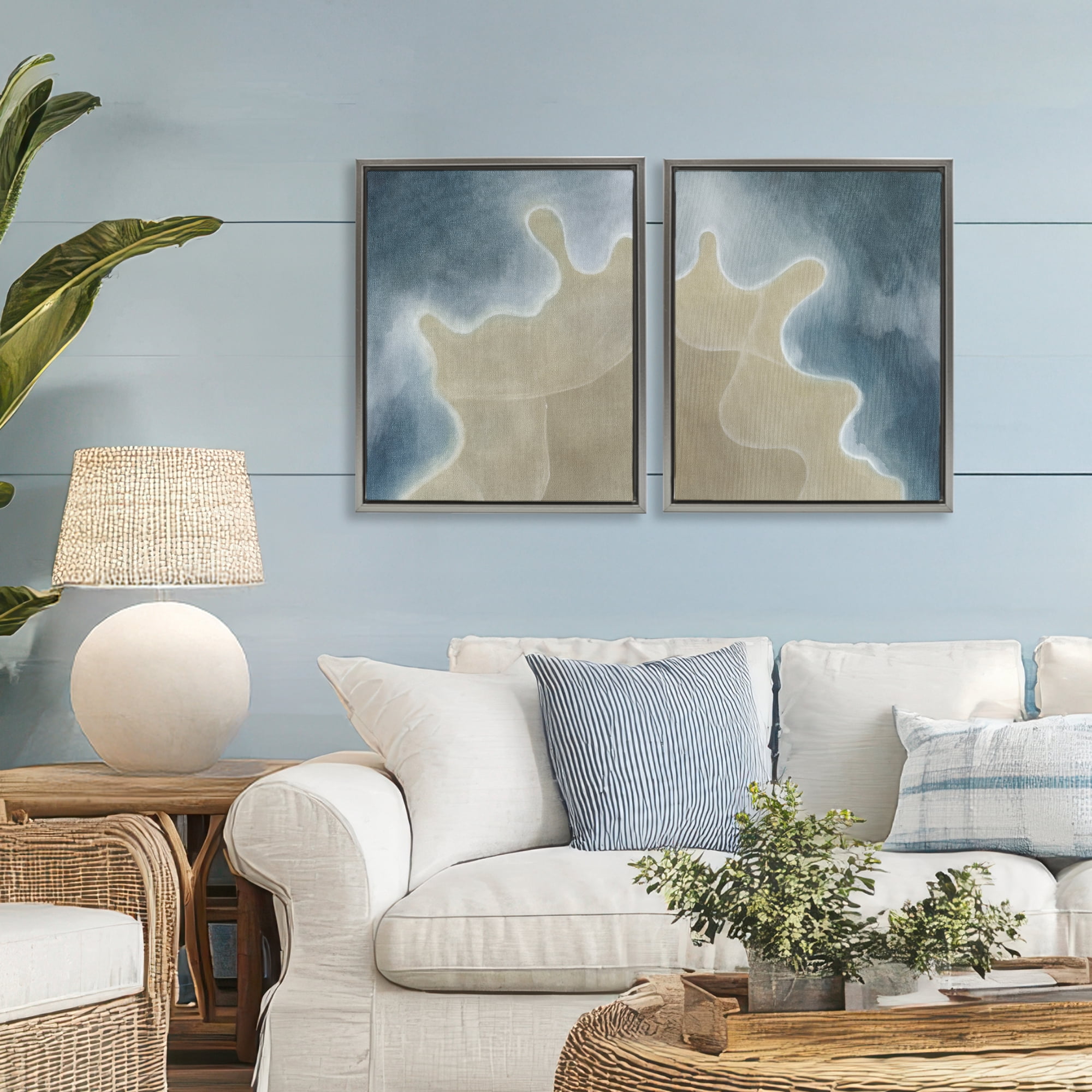 Stupell Industries Aerial Turning The Tides 2 Piece Gray Framed Floater Canvas Set, design by Grace Popp