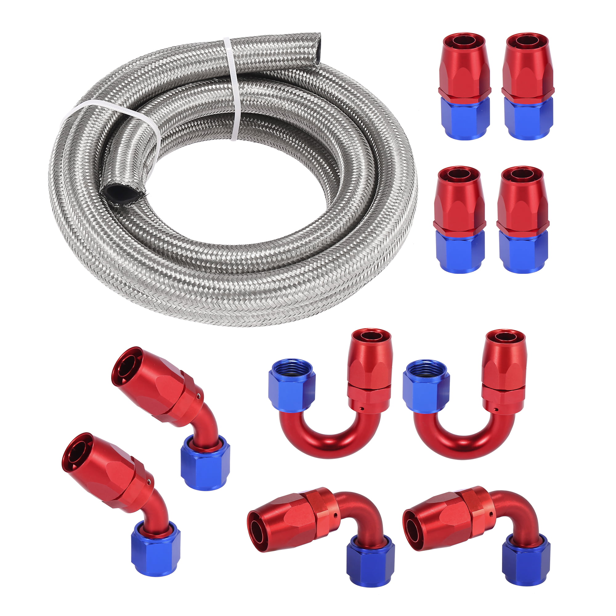 3/8 5/8 Braided Fuel line Kit Oil/Gas/Fuel Hose Line Hose End Fitting Adapter