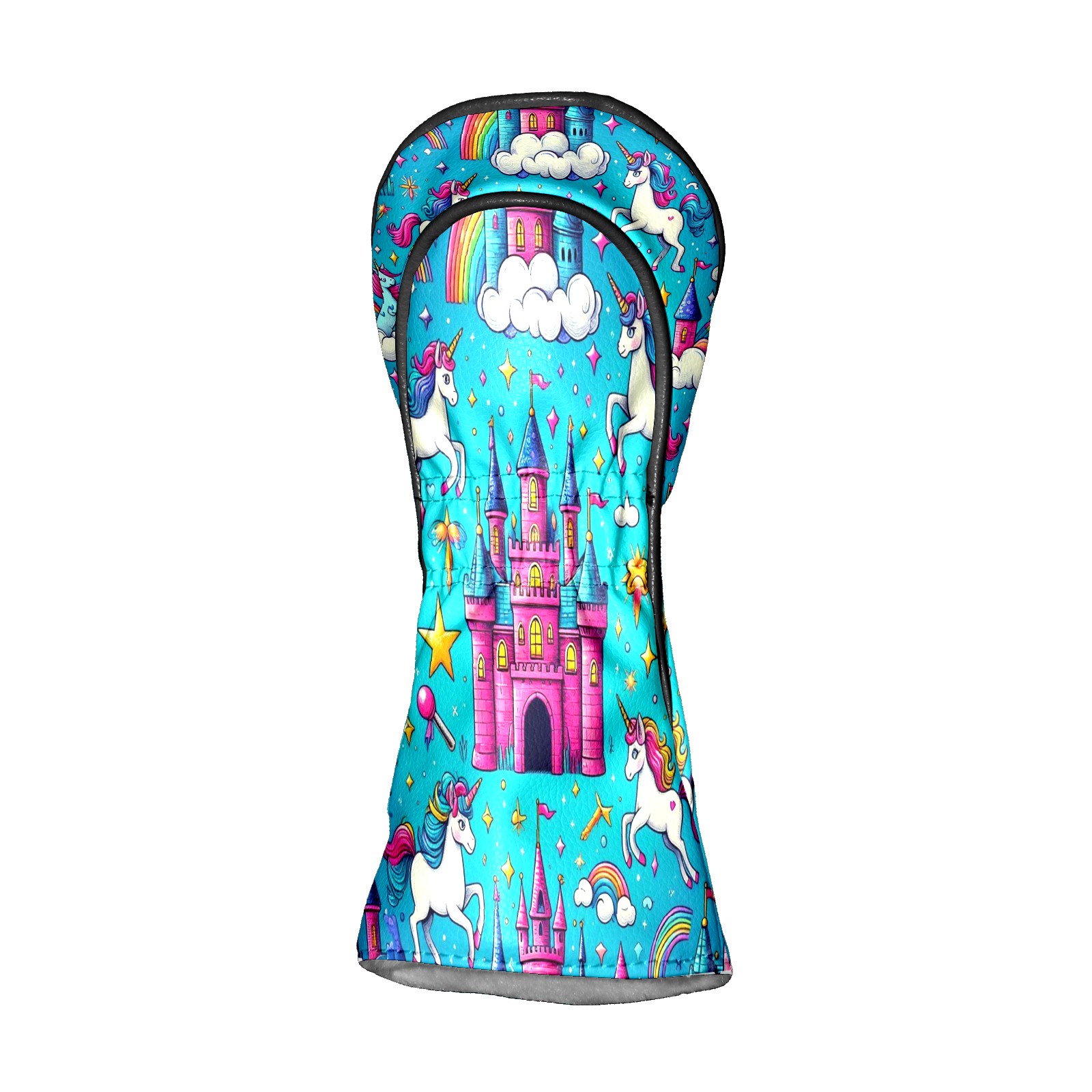 Golf Club Head Covers Rainbow Unicorn Castle for Driver and Fairway Woods, Premium PU Leather, Waterproof, Velvet Lining, Unisex Golf Gift