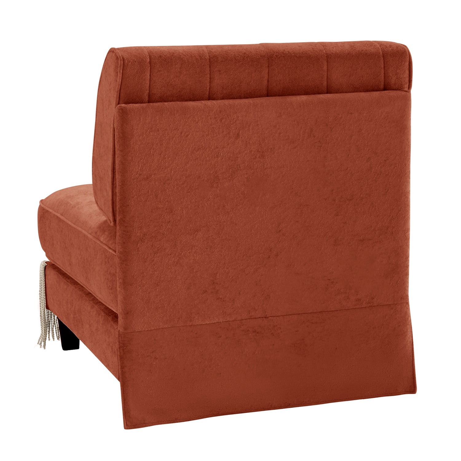 Hommoo Comfort Velvet Fabric Armless Sofa, Button Tufted Design & Floor-grazing Tassel, Red Brown