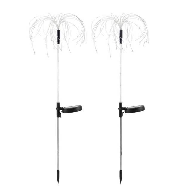 Luz solar de fuegos artificiales 125LED Diente de león Decoración de jardín al aire libre (cálido) 2 piezas Hugtrwg Para estrenar