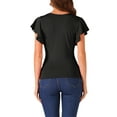 thumbnail image 3 of INSPIRE CHIC Faux Wrap Blouse for Women's Summer V Neck Ruffle Sleeve Casual Blouse Top L Black, 3 of 6