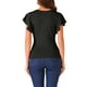 thumbnail image 3 of Blusa Faux Wrap Inspire Chic para mujer, blusa casual de verano con cuello en V y mangas con volantes, talla S, color negro, 3 of 6