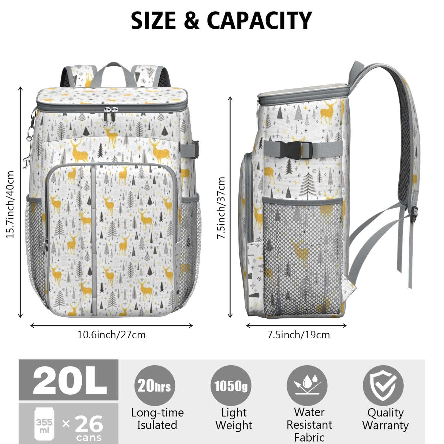 Travel Cooler Bag - Multicolor Christmas Pattern Camping Beer Cooler Backpack with Bottle Opener- Waterproof Insulated Picnic Backpacks - Cooler Bag for Beach