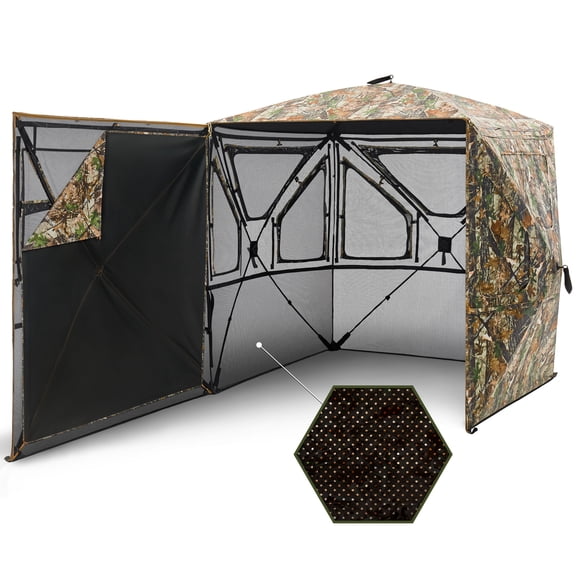 TIDEWE See-Through 360°Hunting Blind with Silent Swing Door and Detachable Blackout Panel for 2-3 People