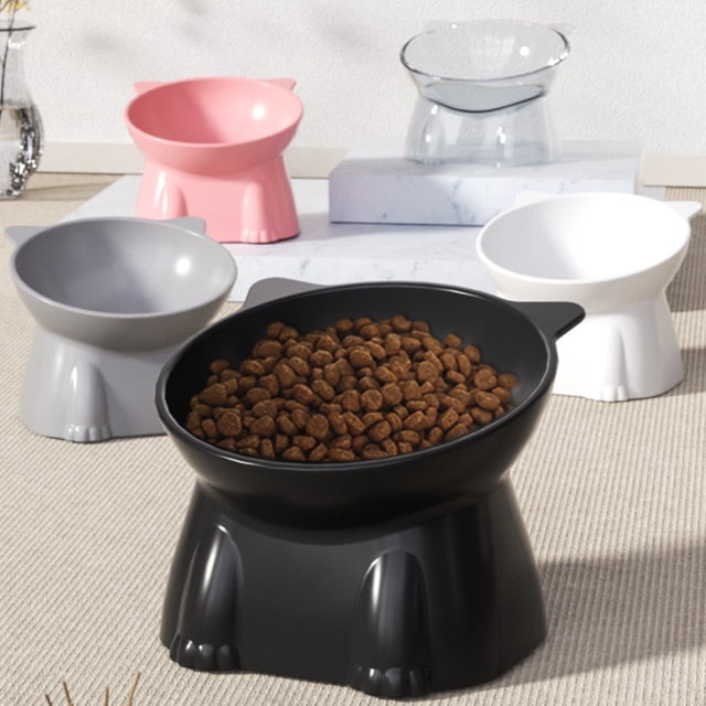 Cuenco grande para comida para gatos con soporte elevado - Recipiente de plástico para mascotas con capacidad de 250 ml para comer y beber cómodamente - Blanco o negro