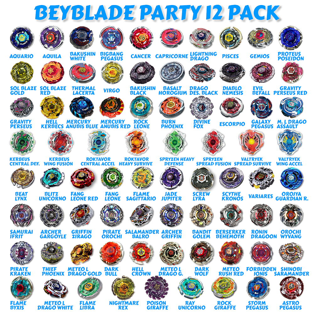 Party 12 Pack Metal Fury, Metal Fusion, Metal Masters, Zero-G Shogun Steel,  Burst Beyblade Collectors Pack