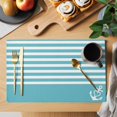 thumbnail image 2 of Blue Anchor Placemats Set of 6, Modern Nautical White Geometric Stripes Placemats for Dining Table, Place Mats for Kitchen Tabletop, Waterproof Wipeable Dining Table Mats Set, 2 of 9