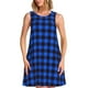 thumbnail image 1 of Fotbe Buffalo Plaid Blue Black Vestido de Verano sin Mangas para Mujer – Vestido Midi Línea A, Estilo Camiseta Floral, Vestido Playero Casual y Fluido, 1 of 7