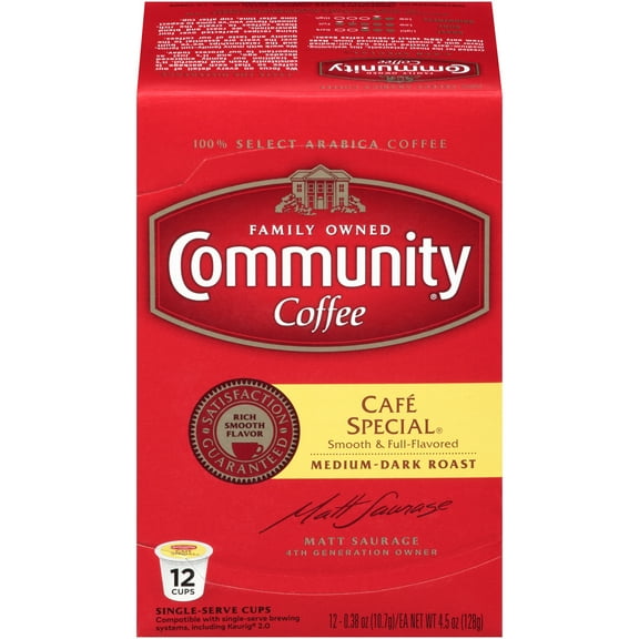 Community® Coffee Café Special Medium-Dark Roast Coffee Single-Serve Cups 12 Ct Box Compatible with Keurig 2.0 K-Cup Brewers