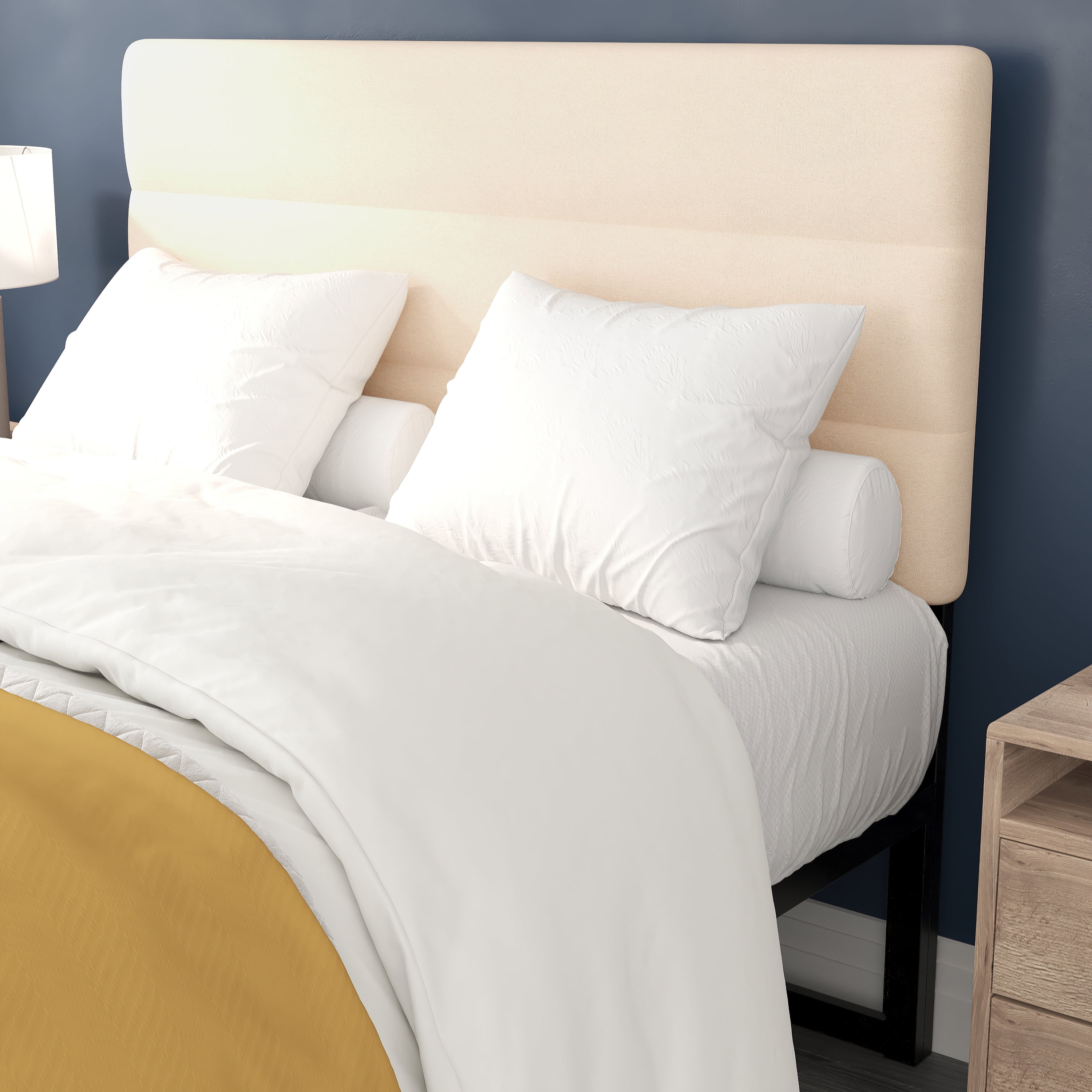 BizChair Full Channel Stitched Fabric Upholstered Headboard, Adjustable Height from 44.5" to 57.25" - Cream