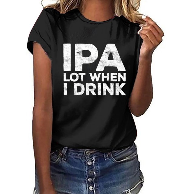 Pompotops Hauts Imprimés Festival de la Bière pour Femmes Mode Mignon Manches Courtes Col Rond Chemise Liquidation