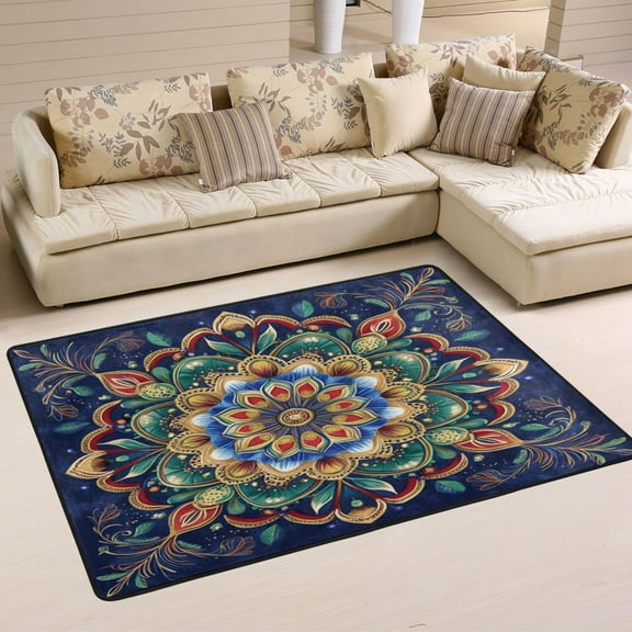 Non-Slip Area Rug 36"x24" Indoor Washable Floor Mats Carpet Printed for Living Room, Bedroom, Home Decor Vibrant Mandala Pattern