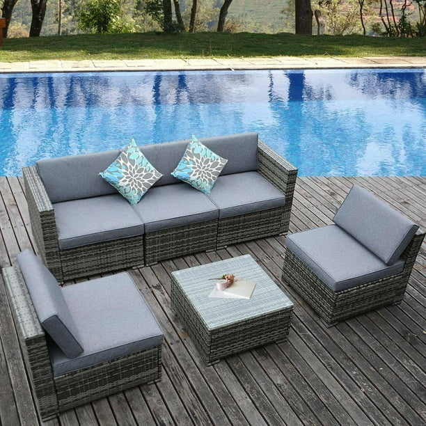 Yitahome 6pcs Rattan Wicker Sofa Outdoor Cushioned Couch Sectional Set Patio Com Yitahome 6pcs Rattan Wicker Sofa, Yitahome 6 Piece Outdoor Sectional Patio Furniture Sets