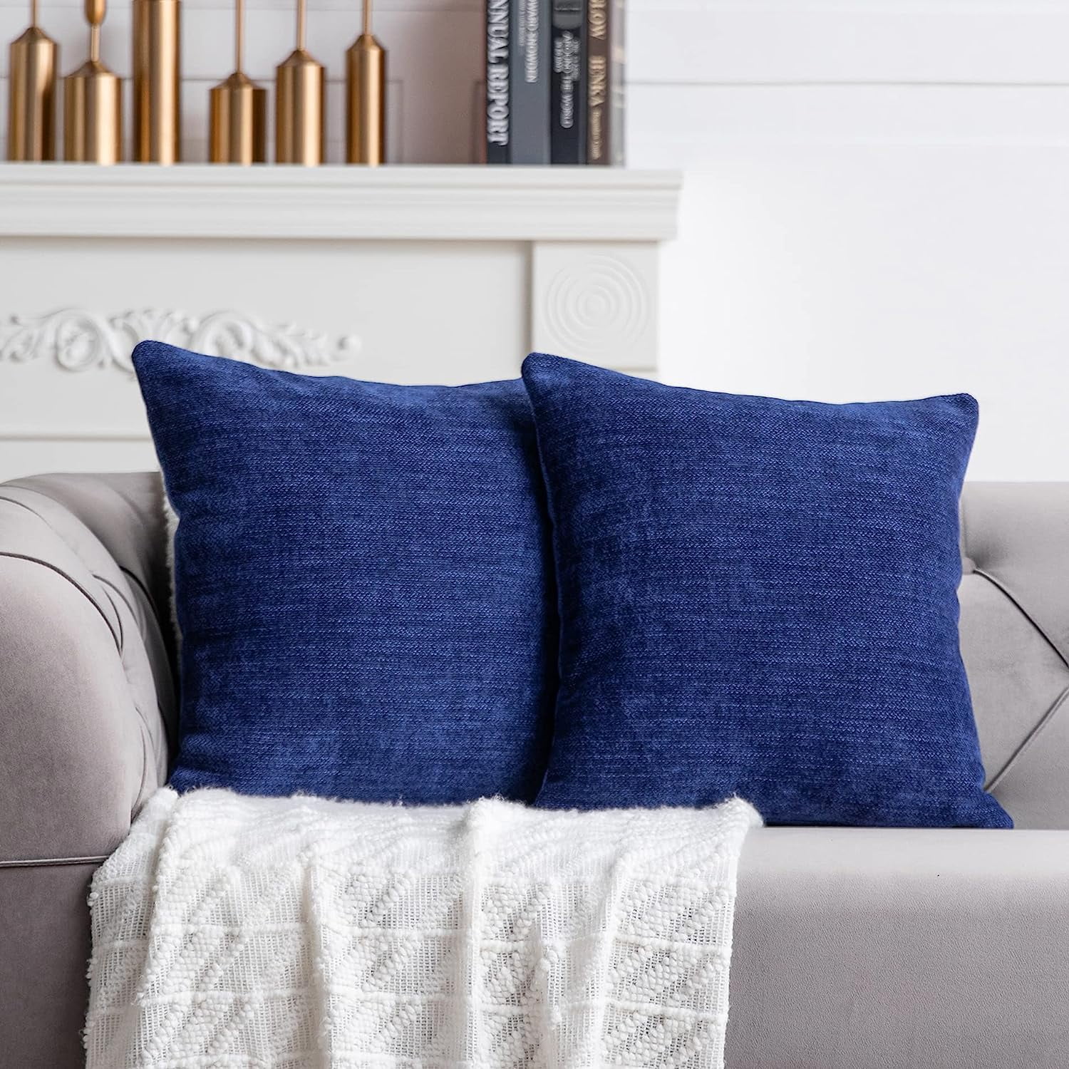 Pillow case 20x20 inches, set of 2 navy blue pillowcases, sofa